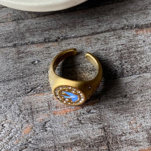 NEW Gold Blue Bird Rhinestone Ring - Picture 6 of 9